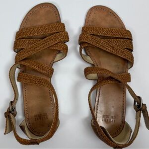 Stuart Weitzman Genuine Leather Brown Sandals Braided Straps Flat Sandals 9.5